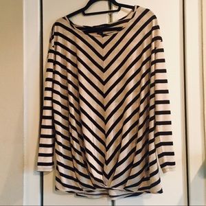 WHBM Shirt with "V" Diagonal Stripes, Black/Tan